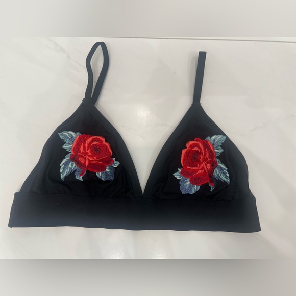 Victoria Secret Bralette - Black Embroidered Red Roses Triangle Bra / Size: L - Picture 3 of 9
